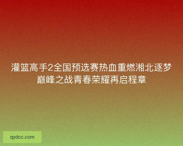 灌篮高手2全国预选赛热血重燃湘北逐梦巅峰之战青春荣耀再启程章
